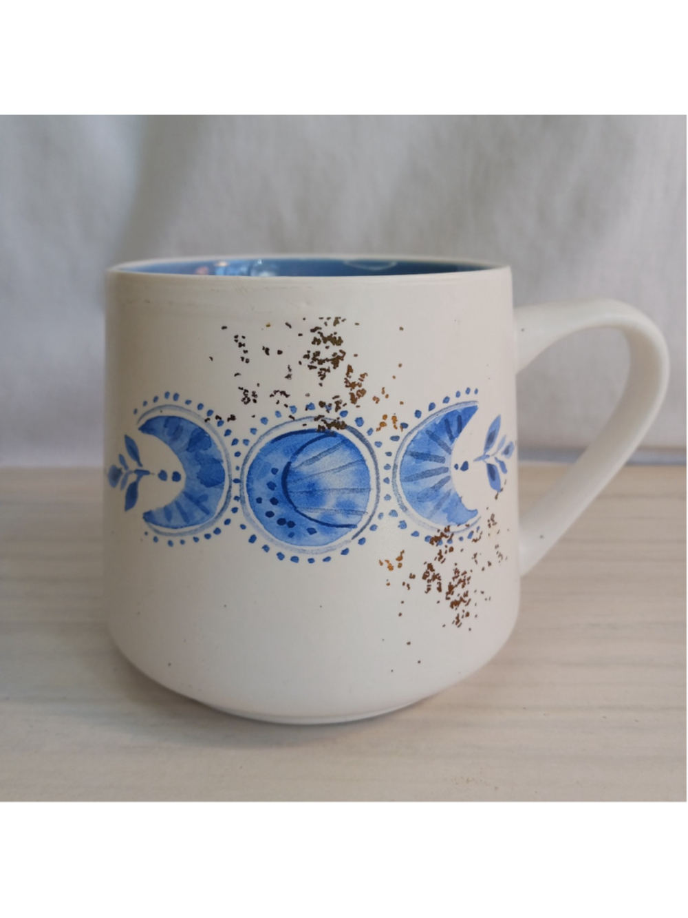 Stay Wild MoonchIld Celestial Mug Blue Gold Accents Tapered Double Sided Cup